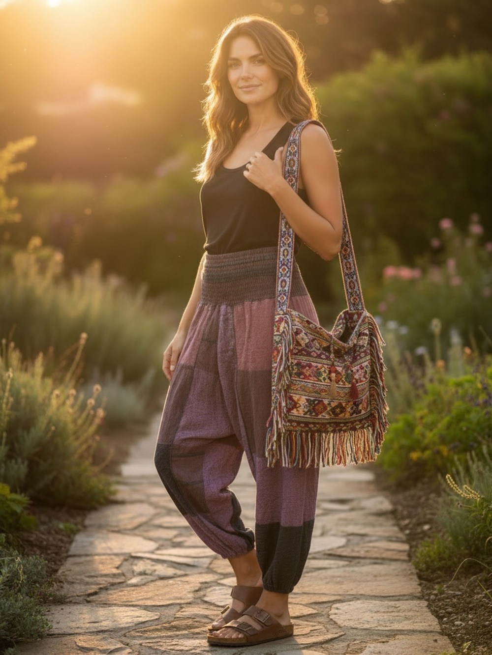 Earthbound Trading Company Purple Patchwork Pull On Style Balloon Pants Size XL